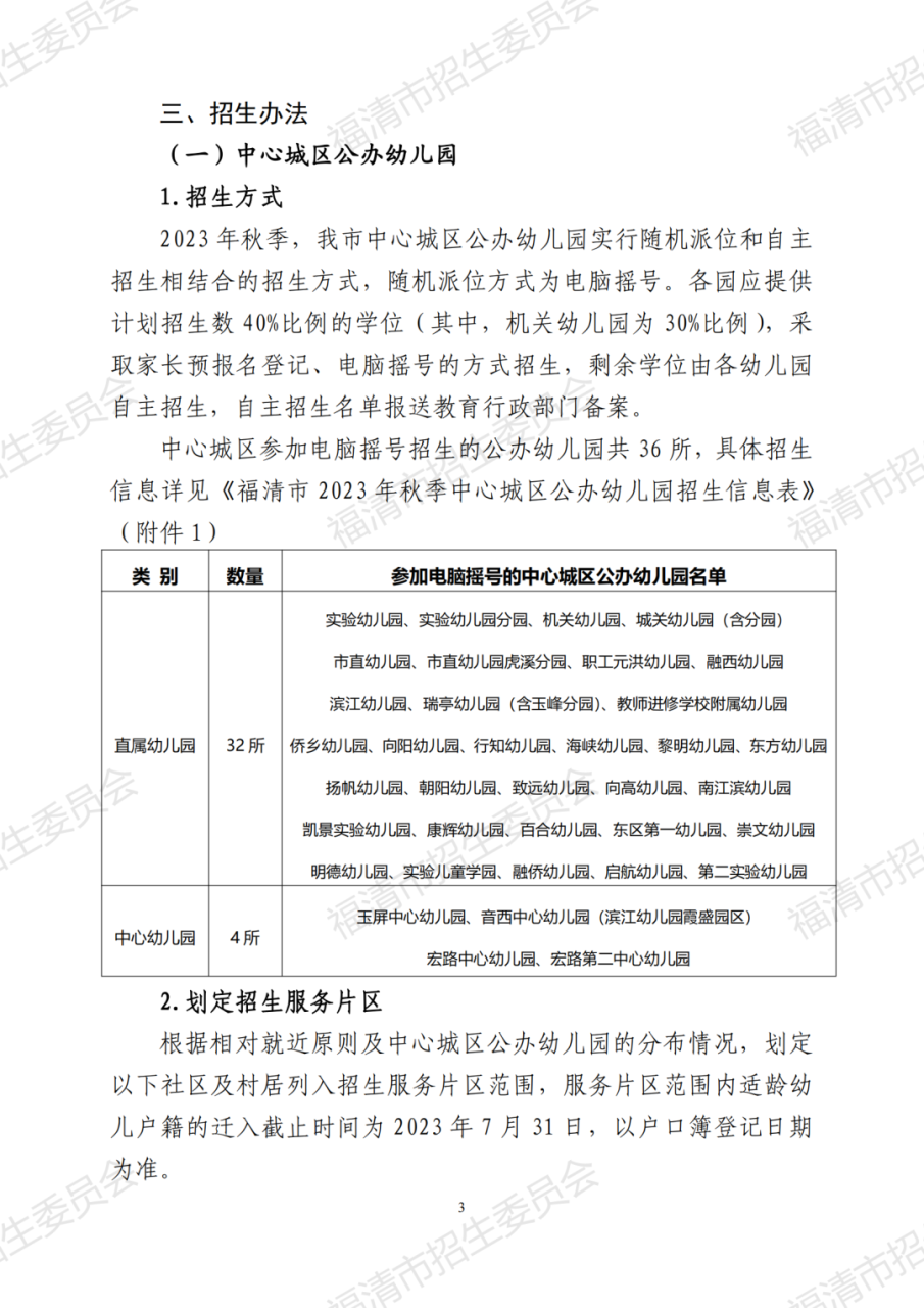 福清2023年秋季幼儿园招生方案